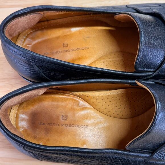 SANDRO MOSCOLONI PEBBLED LEATHER PENNY LOAFERS IN BLACK MEN'S 11.5 D - Picture 3 of 15